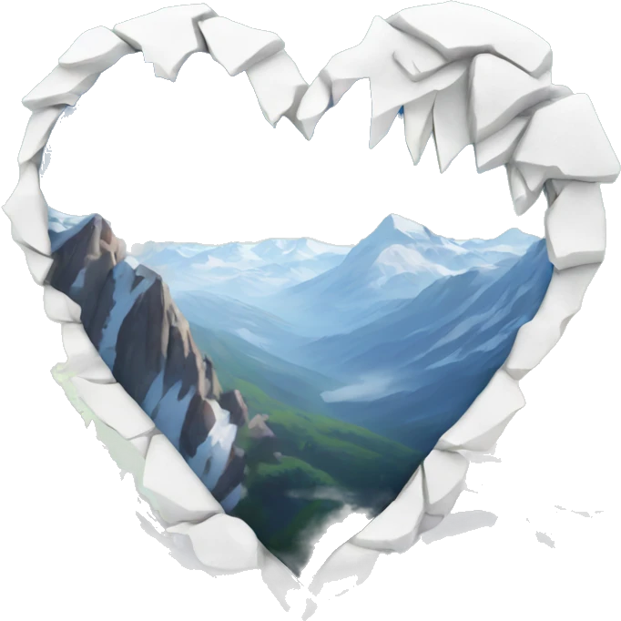 White broken heart Against the background of a snow-capped mountain emoji