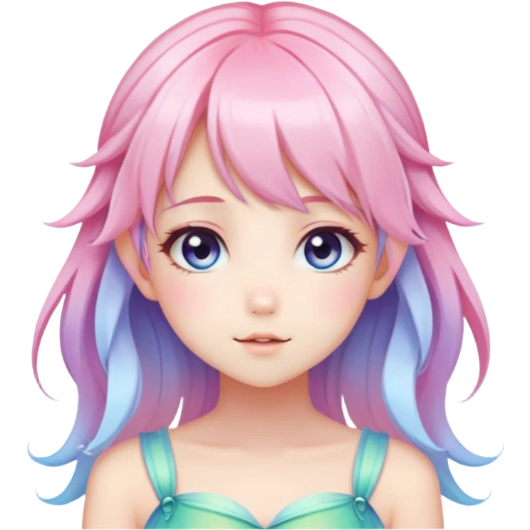 Gorgeous Beautiful Blushing Petite Colorful-Shiny-Pastel-Fairy-Anime-Girl with beautiful gradient pastel hair aesthetic emoji