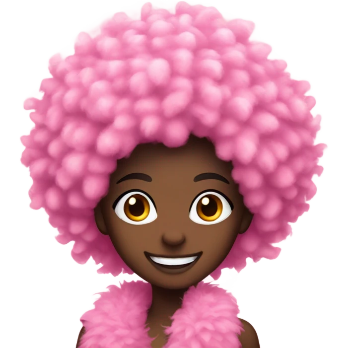 smiling girl with dark skin with pink boa  emoji