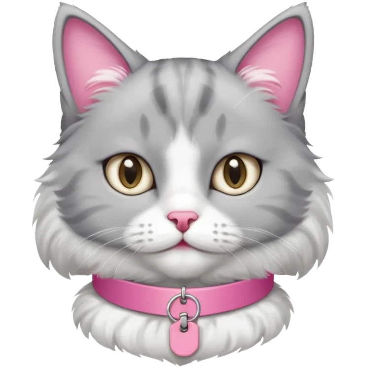 grey and white cat with name tag that says bean emoji