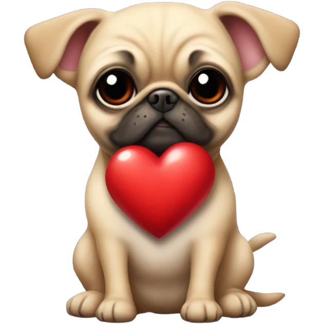 Pug chihuahua holding a heart emoji
