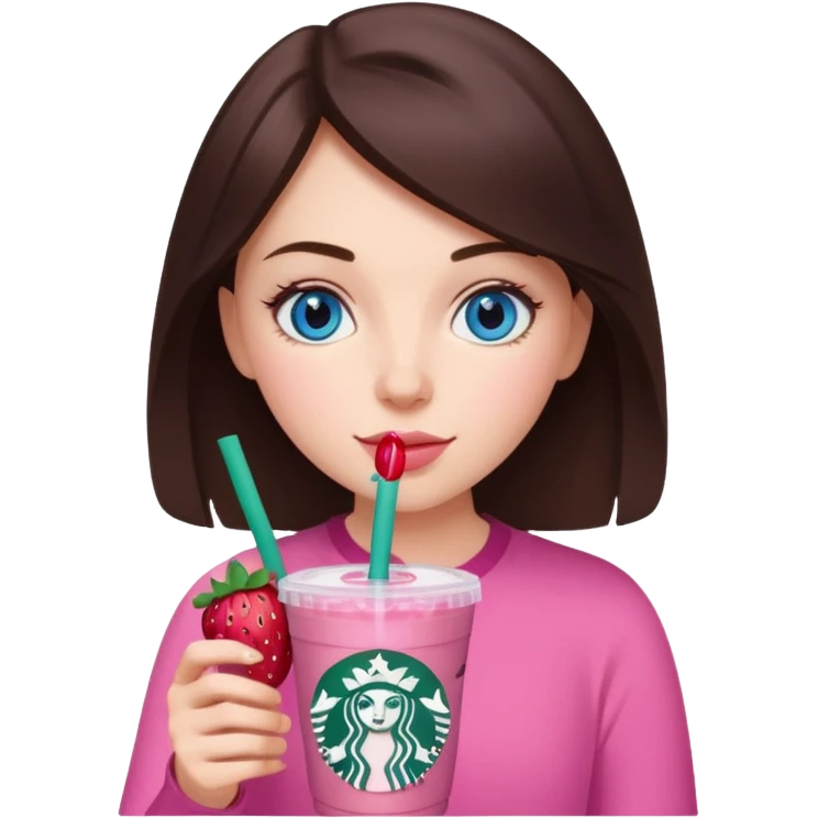 make an emoji of a brunette blue eye girl wearing pink drinking a strawberry acai refresher from starbucks emoji