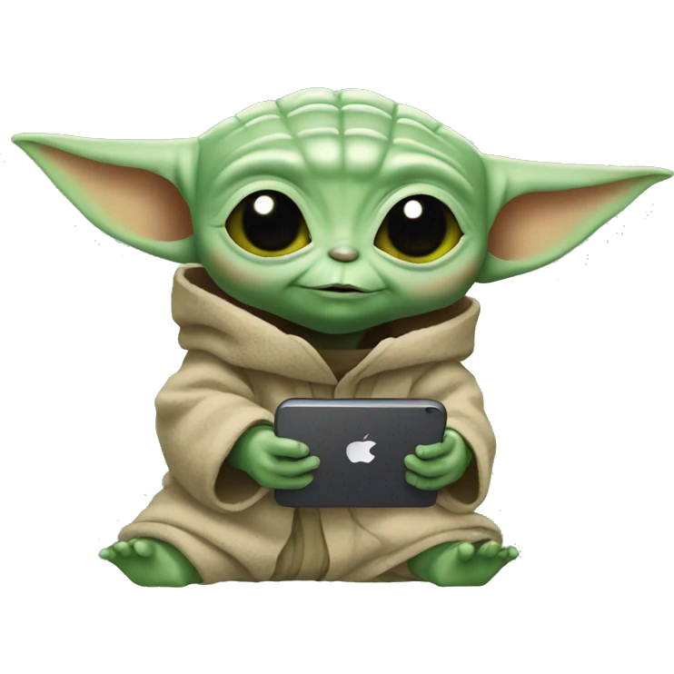 baby yoda with an iphone emoji