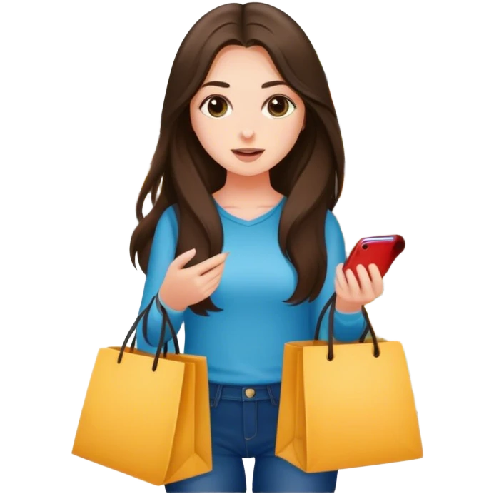 Brunette girl with long hair shopping  emoji