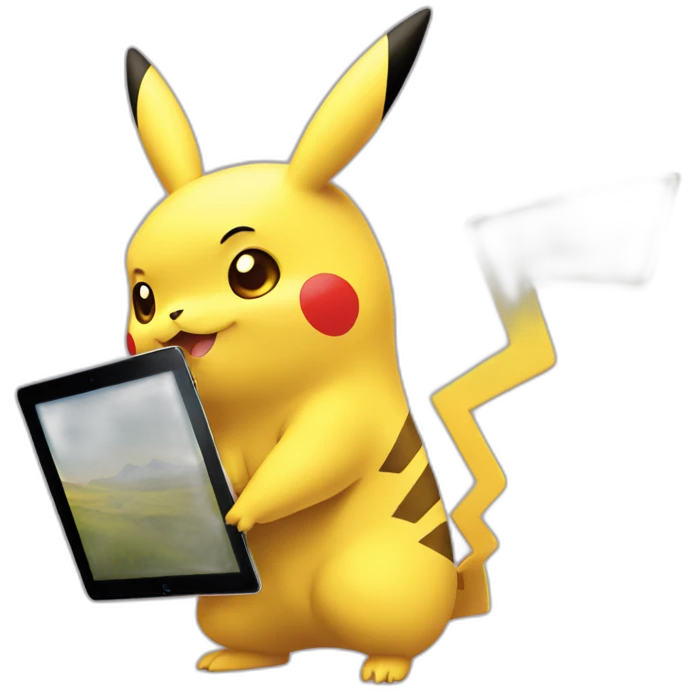 Cute pikachu with ipad emoji
