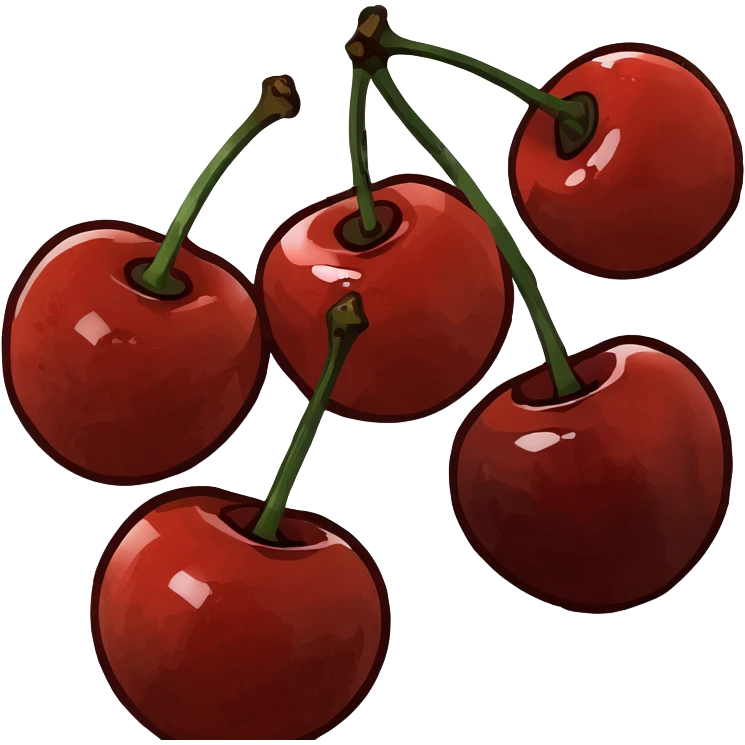 3D style pair of glossy red cherries with green stem emoji