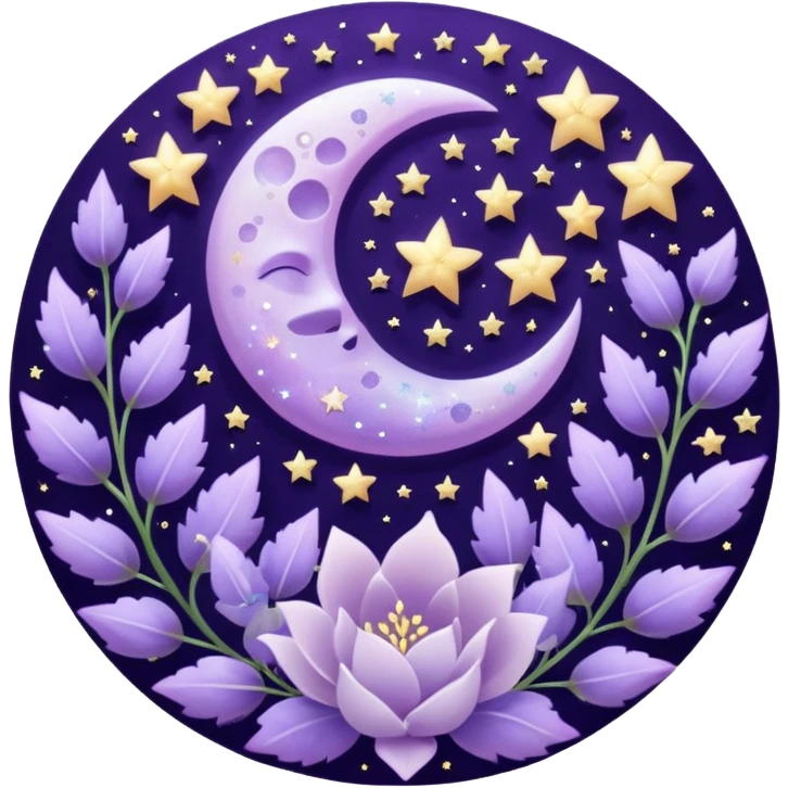 Beautiful poetic ethereal romantic aesthetic sparkly glittery shiny pretty floating pastel lilac lavender Violet moon and flowers and leaves and sparkles and stars aesthetic deco emoji