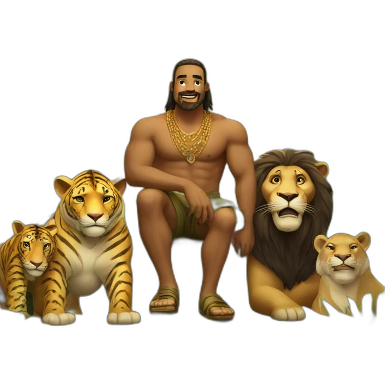 King of jungle with animals of the jungle  emoji