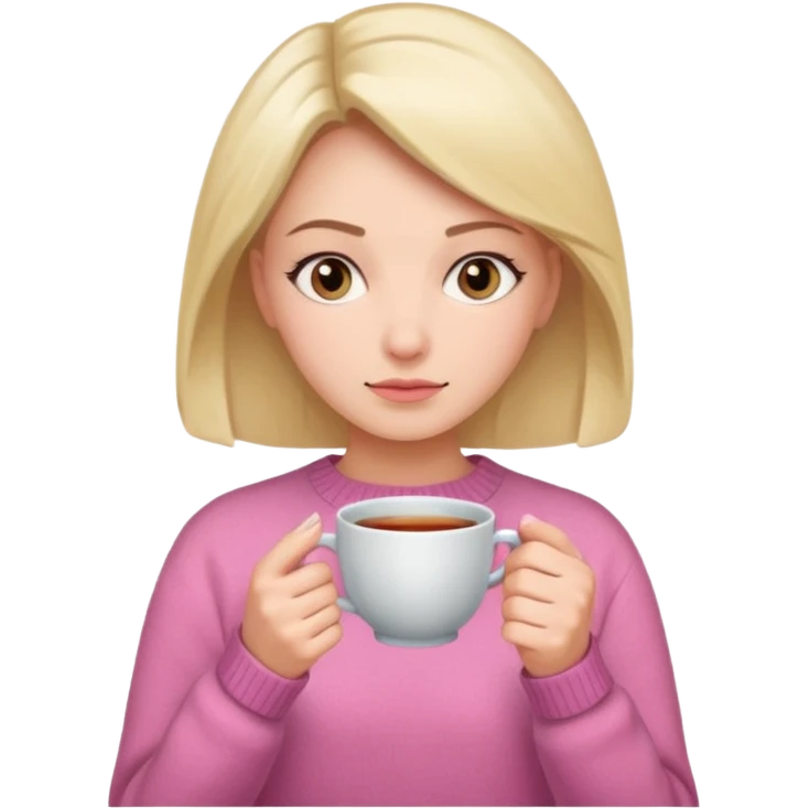 woman whith a pink sweat who is cold whith a cup of tea emoji