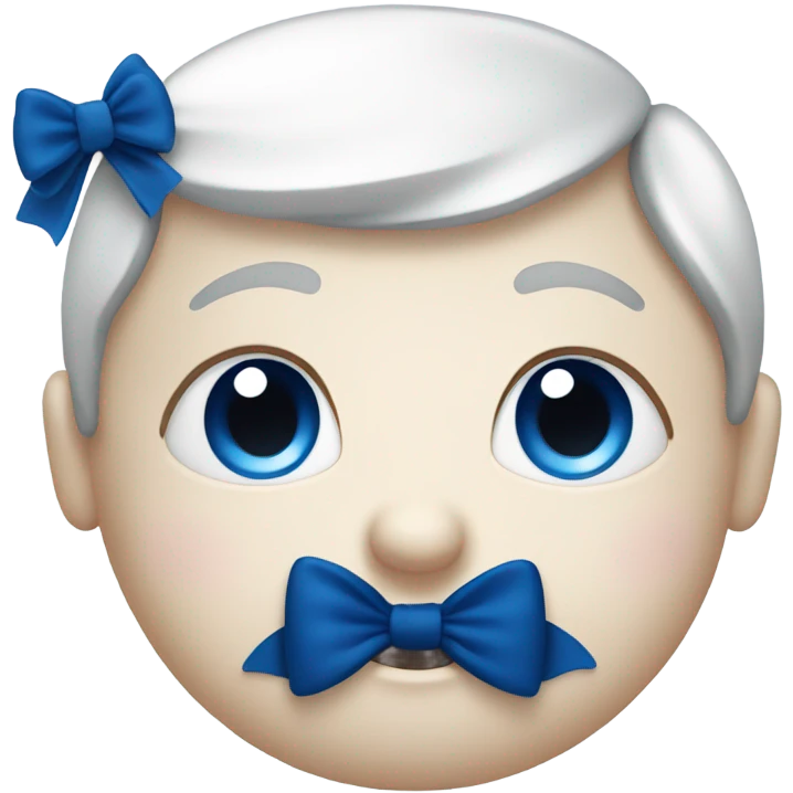 white cute emoji face with dark blue bow emoji