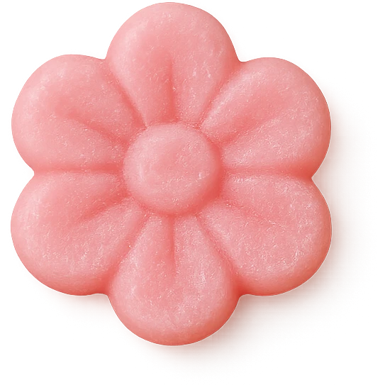 single pink candy shaped like a flower, centered, transparent background, no other elements, variation 4 emoji