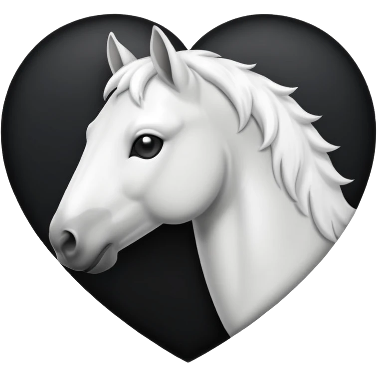 White Horse centered within a black heart emoji emoji