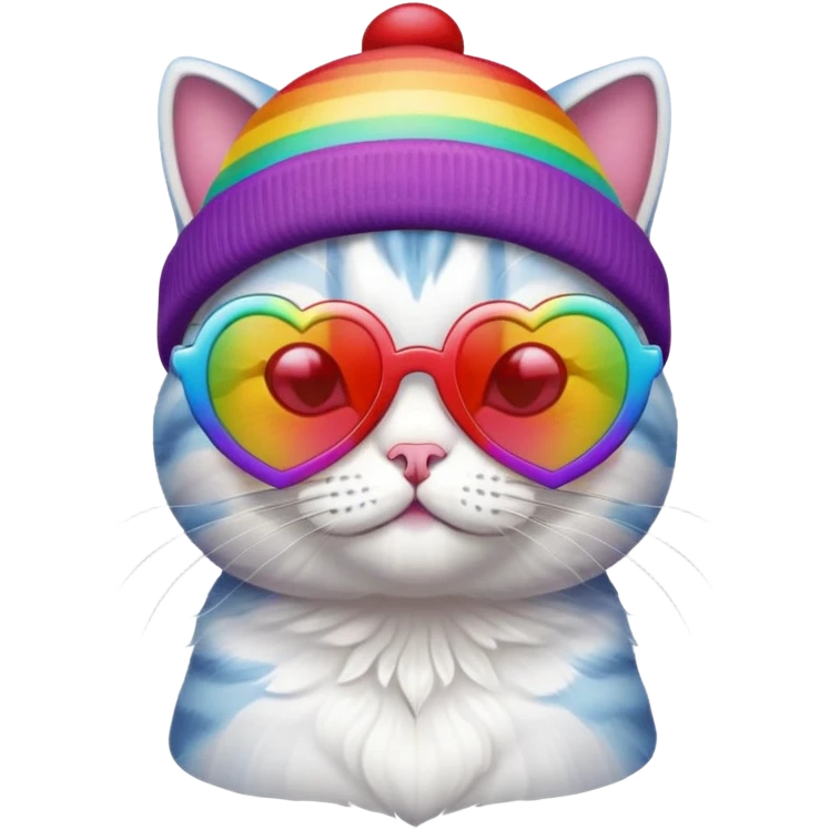 cat wearing a rainbow beanie and heart-shaped sunglasses emoji