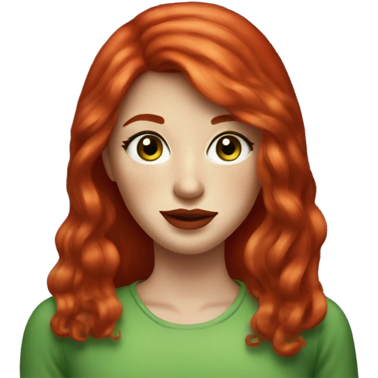 straight long Tomato red hair,red lipstick red,green eyes, white skin and a small nose, freckles emoji
