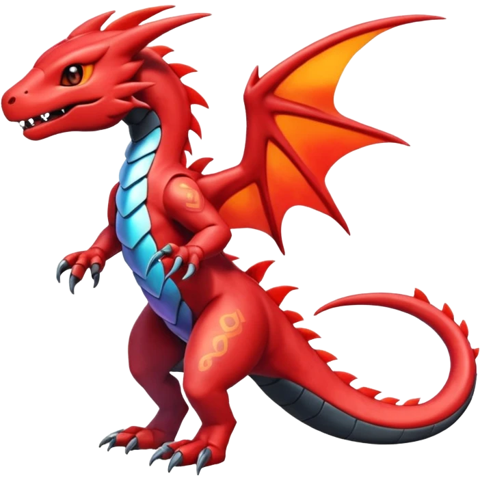 Cute Shiny red iridescent Guilmon-Salandit-Fakémon-hybrid-creature (full body)  emoji