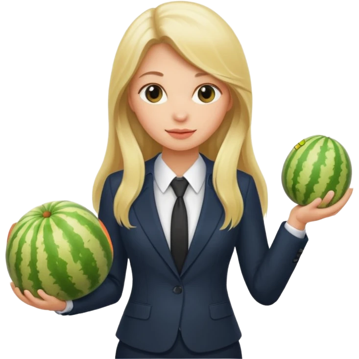 Blond girl with long hair in a suit holding melons emoji