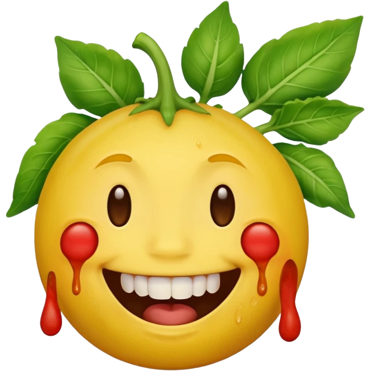 yellow face emoji laughing with vegetable leaf stuck on teeth stain emoji