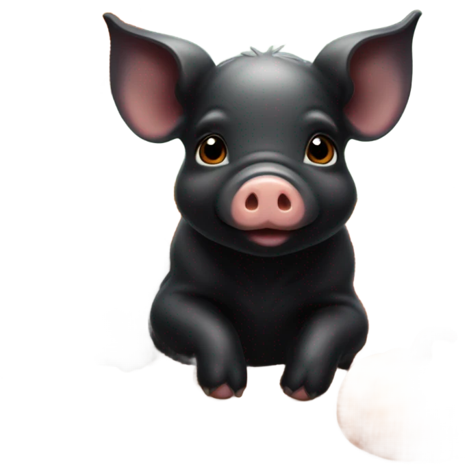 cute baby black pig lying on the pumpkin farm emoji