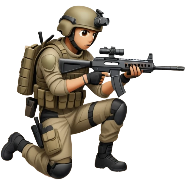 A skilled airsoft player in tactical gear, aiming a gun and shooting metal BBs in a desolate, ruined landscape. The setting is filled with broken walls and debris, creating a tense atmosphere of strategy and precision in a high-stakes tactical environment emoji