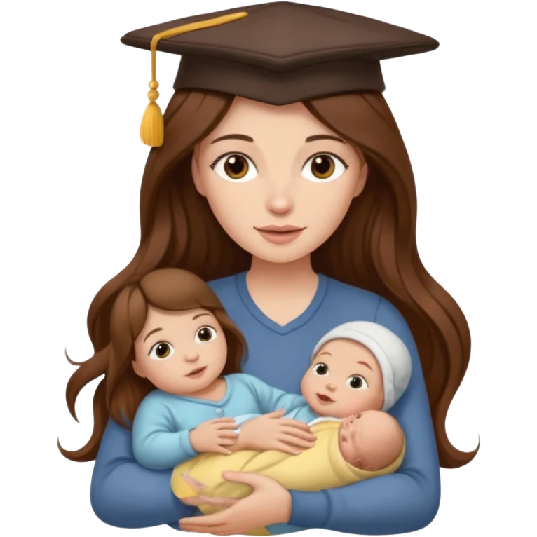 "Woman with long brown hair and fair skin holding a baby who is wearing a hat and has fair skin — only the baby is wearing the hat." emoji