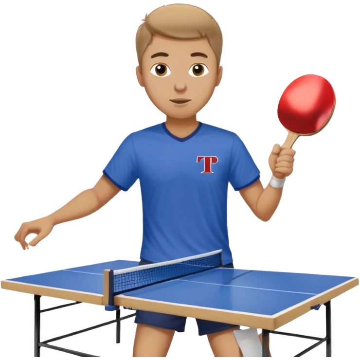 Guy playing ping pong on a 4x8 wooden table no net and only one paddle wearing a frat shirt with the letters beta theta pi on the front  emoji