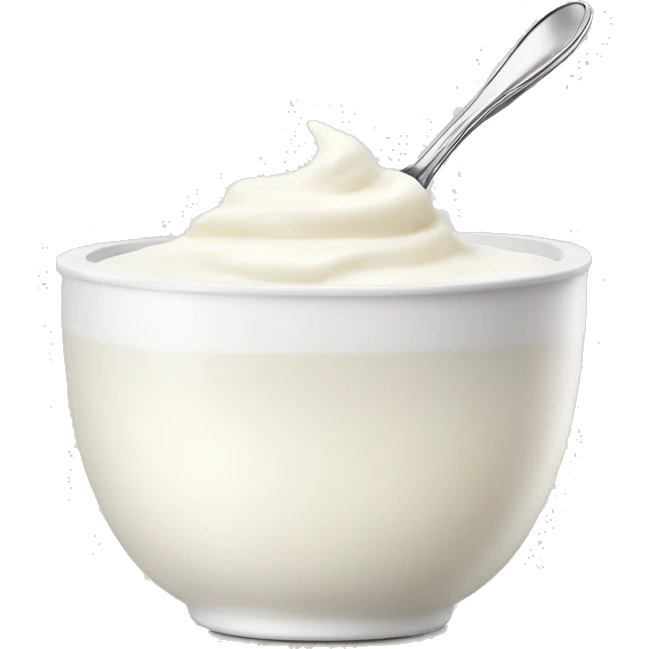 white bowl with vanilla yogurt and a spoon inside the yogurt emoji