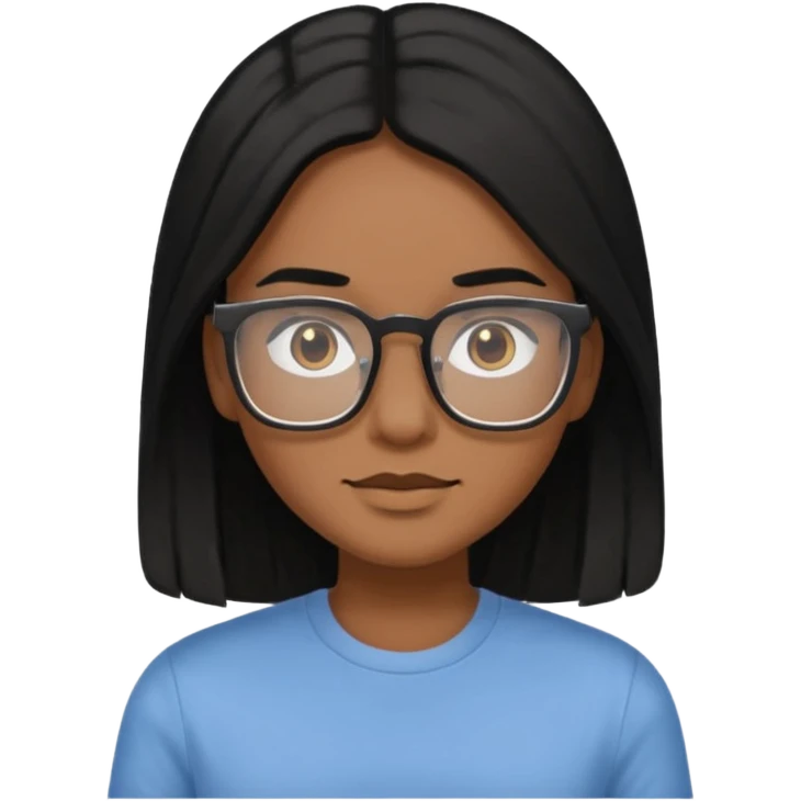 Cor da pele parda óculos um pouco quadrado cabelos longos e preto roupas blusinhas de manga curta emoji