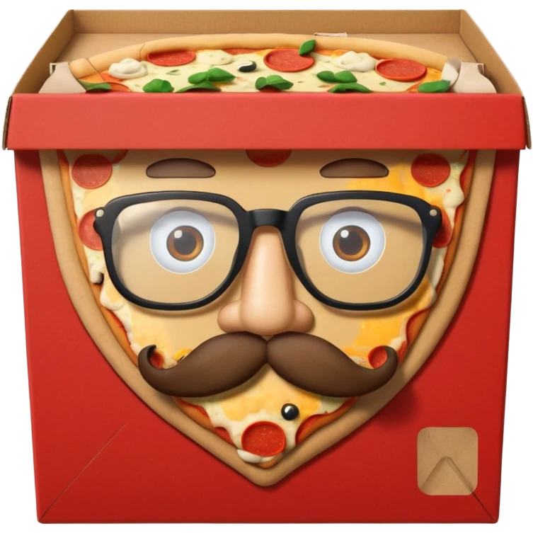 pizza take-out box with glassess and mustache emoji