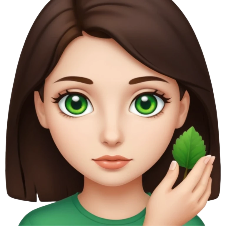brunette girl with green eyes and moles emoji