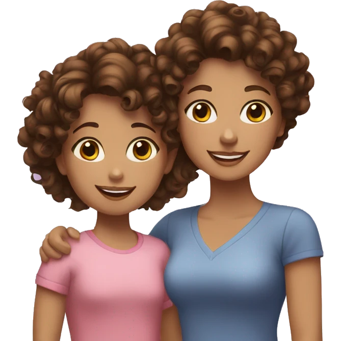 white curly brown hair mom and brown curly hair daughter with black eyes smiling emoji