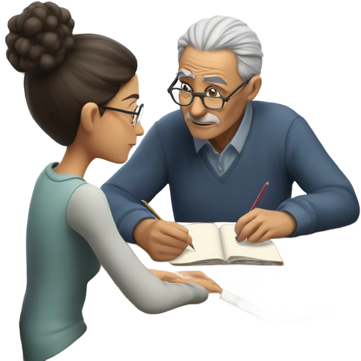 Old man with a little hair doing math teaching a teen girl emoji