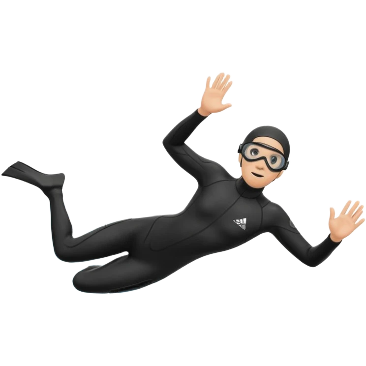freediver in a black wetsuit, descending underwater, wearing black fins and black goggles, minimal background emoji