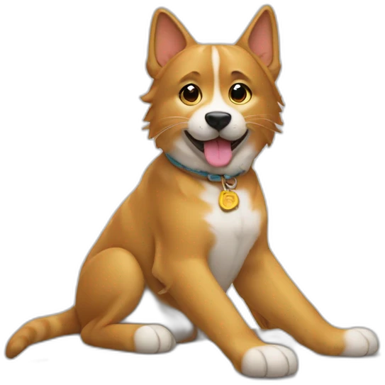 Un chat sur un chien emoji