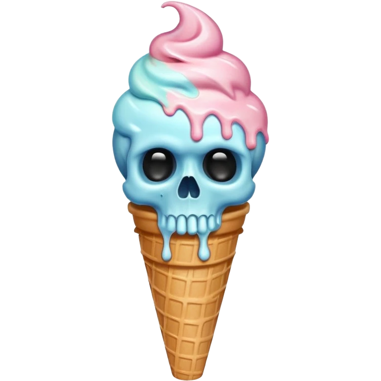 Ice cream on a cone, but instead of ice cream being on a cone make a skull made out of ice cream on a cone emoji