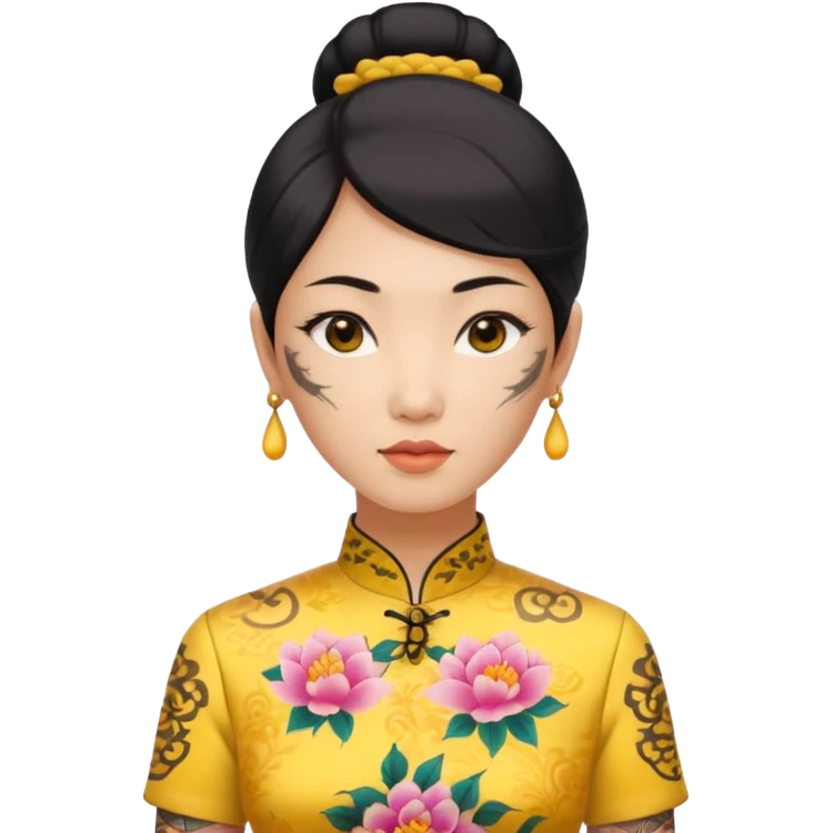 ancient woman with tatooed and yellow cheongsam emoji