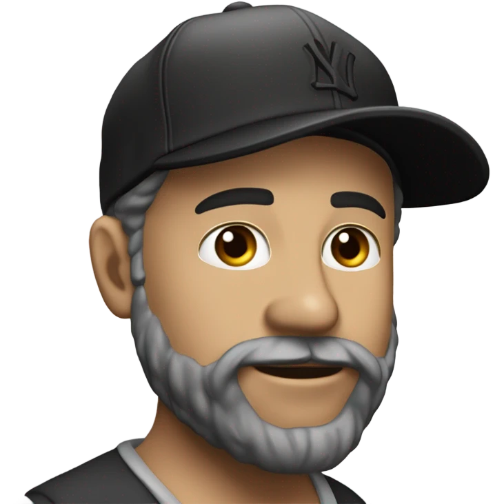 Homme blanc / 40 ans / cheveux courts noir / yeux en amande / viril / mal rasé / casquette yankee noir emoji