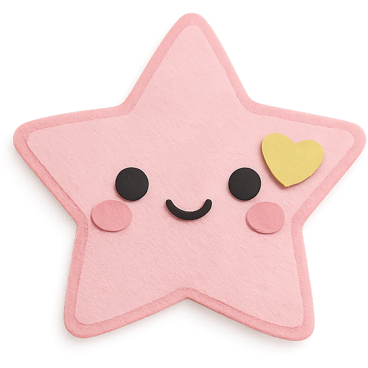 cute pastel pink star with a tiny pastel heart, no limbs, full body, transparent background, kawaii paper craft style emoji