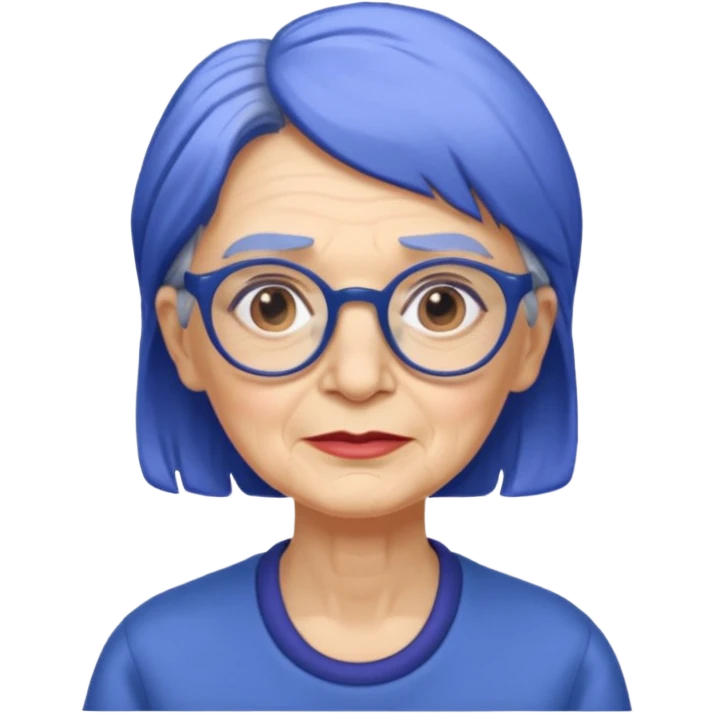 old lady with cobalt hair, wearing glasses, long face, side part 7/3  emoji