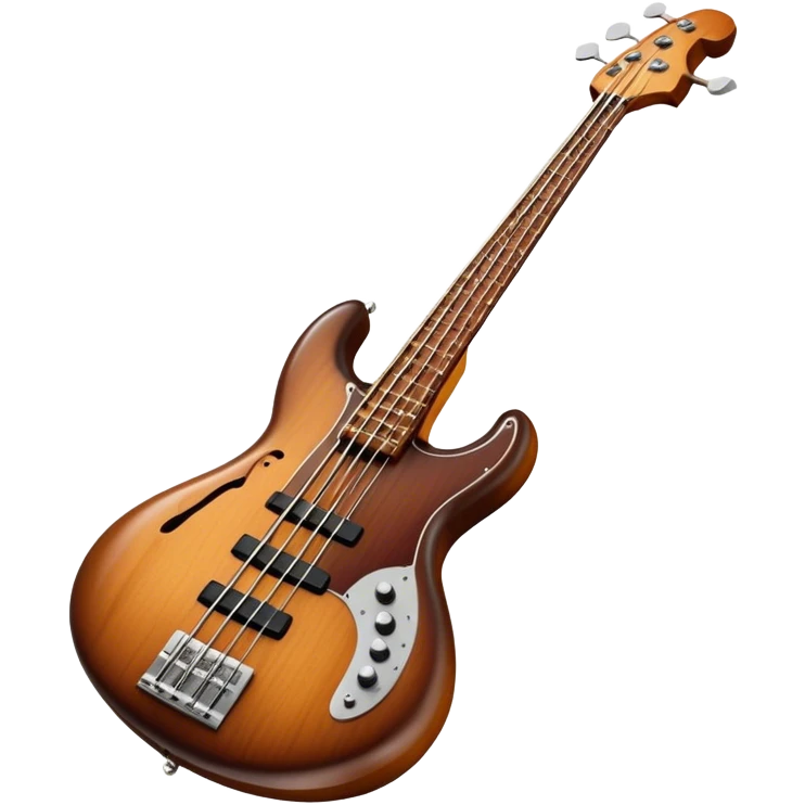 Cinematic Realistic Bass, deep polished wood with rich grain, thick taut strings stretching across its curved body, subtle warm lighting emphasizing its form, glowing with depth and powerful musical resonance. emoji