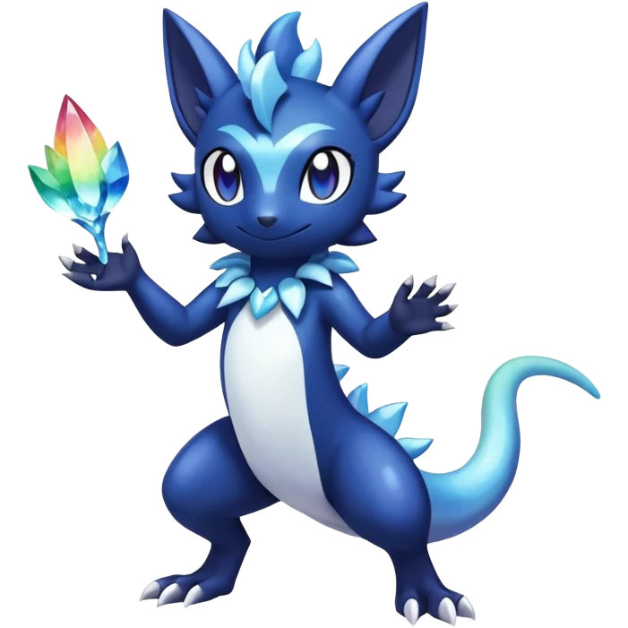 Rainbow crystalic Shiny pastel Salandit-Meowstic-Noibat-Fakémon-hybrid-creature (full body)  emoji