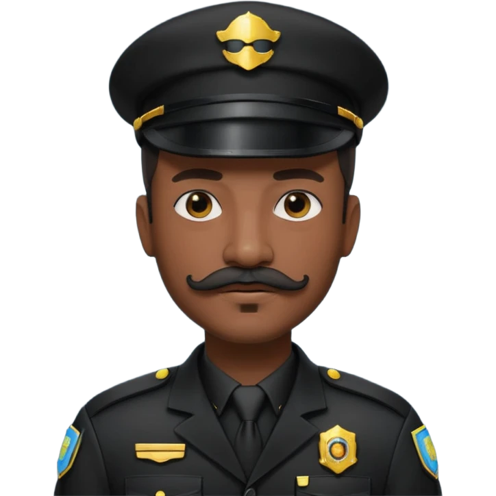 Cyberpunk security guard, uniform hat, with stashe, black emoji