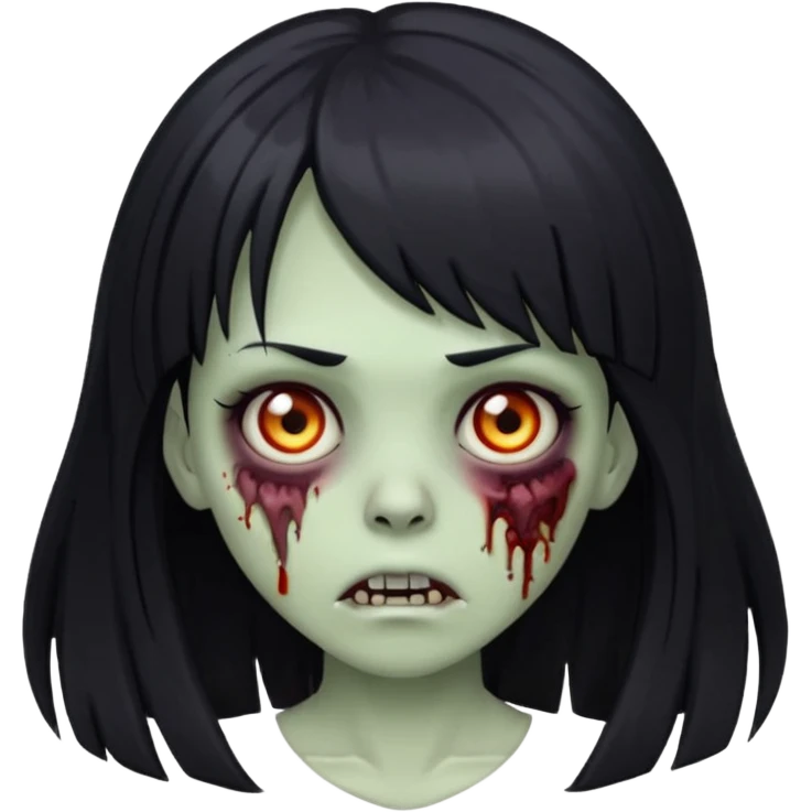 zombie girl with bangs and long hair black emoji