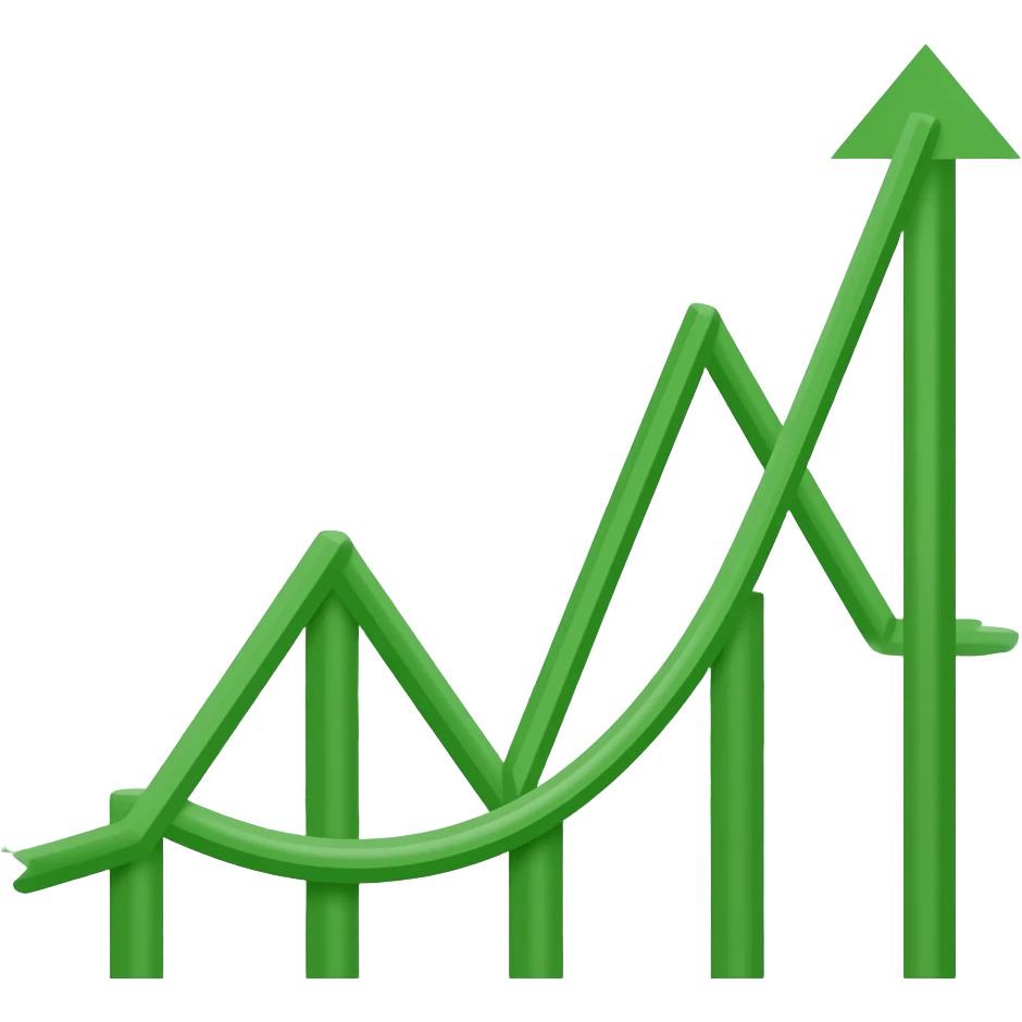 Una gráfica tipo montaña rusa con tonos verde emoji