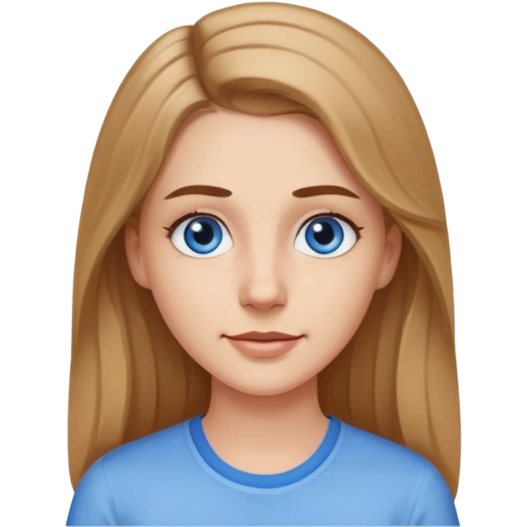 A pretty white girl with long slightly light brown hair dark eyebrows and braces and blue eyes wearing a white shirt and she has a long face emoji