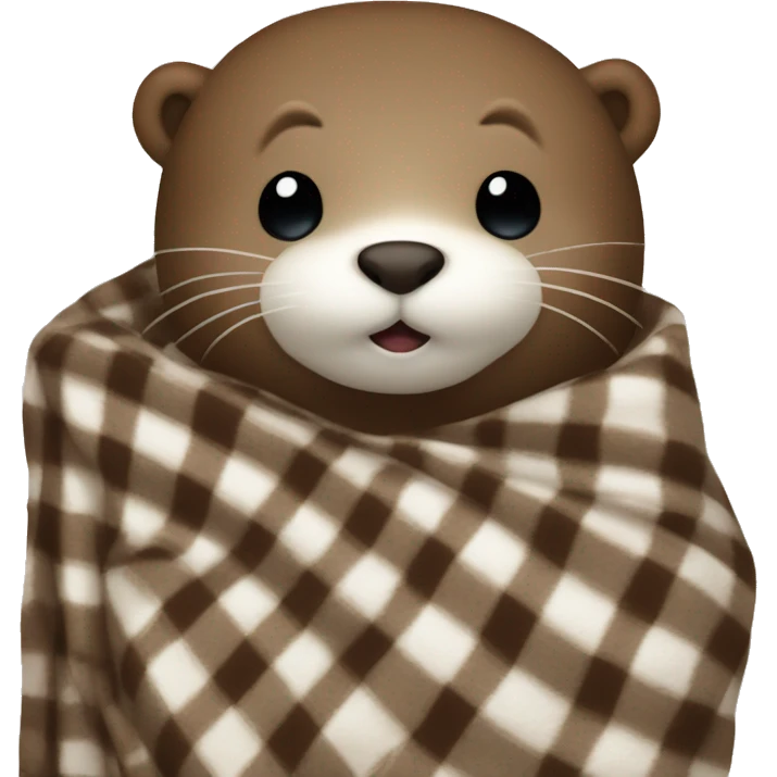Otter in a plaid brown and white fuzzy blanket emoji