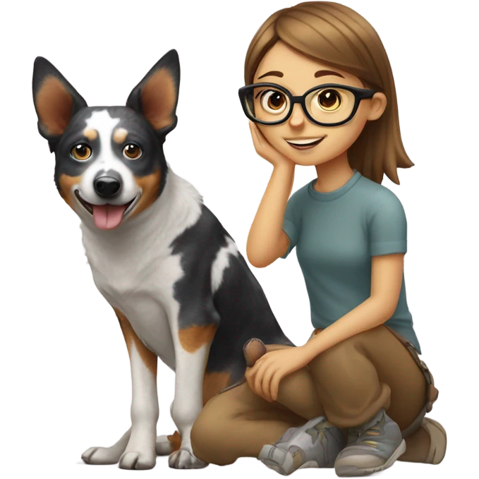 Girl with Australia cattle dog and glasses emoji