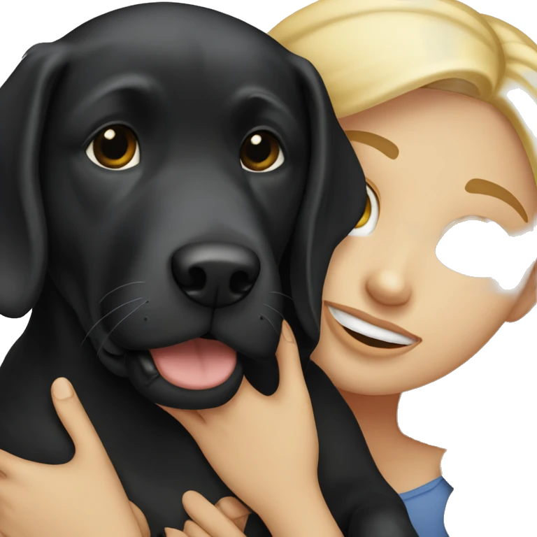 A blond hair girl hugging her black labrador  emoji