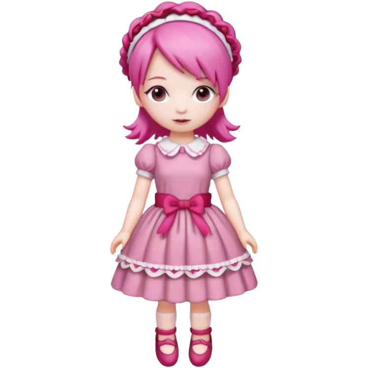 Isolated detaile illustration incredibly raspberry torte doll figurine full body with pink hair and a raspberry hairband emoji