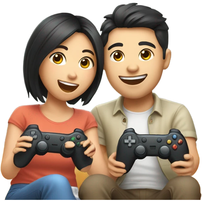 Cute asian couple excitedly playing video games emoji