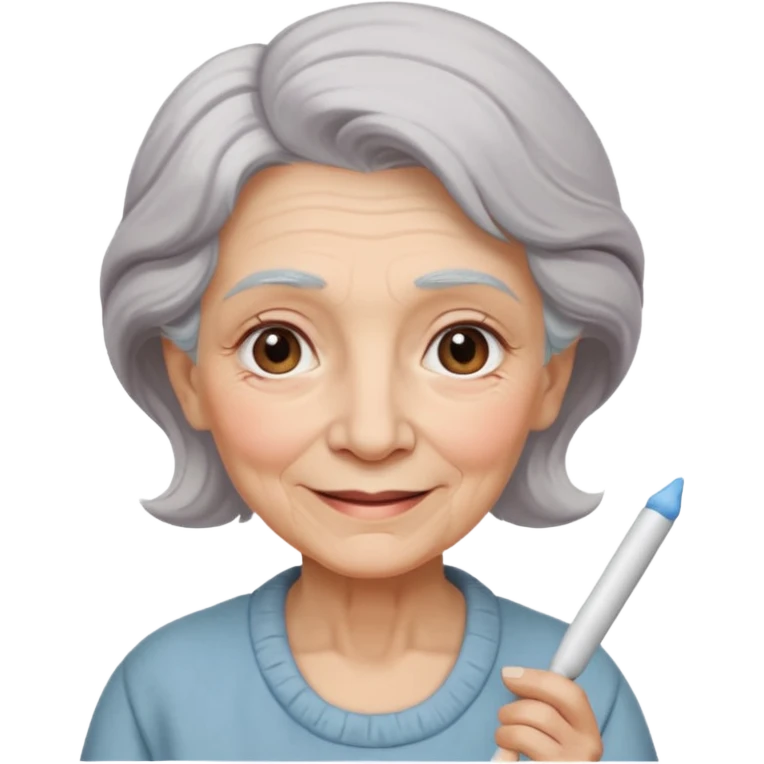 Kind Teacher – old woman, soft smile, holding chalk emoji